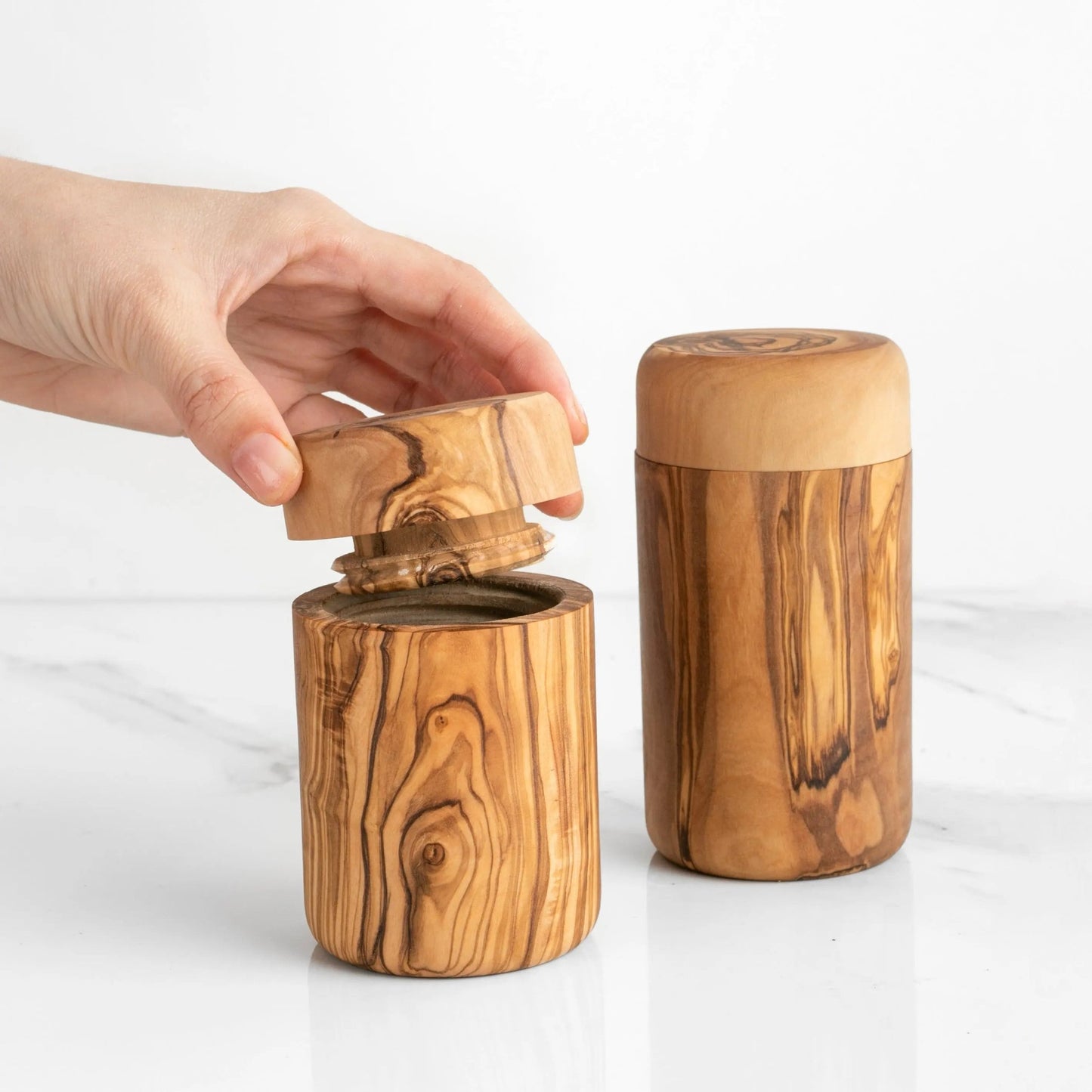Handcrafted Olive Wood Spice Box with Thread for Rustic Kitchen Charm - Haven
