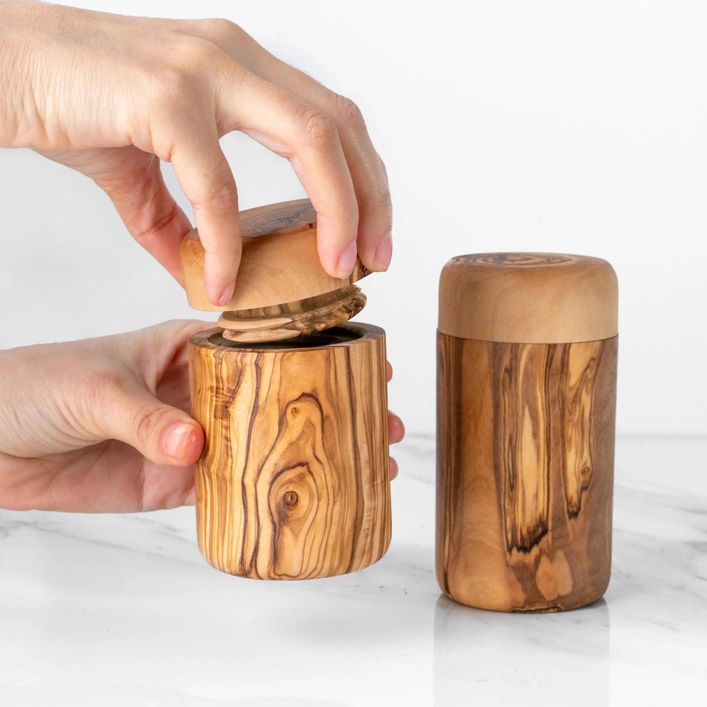 Handcrafted Olive Wood Spice Box with Thread for Rustic Kitchen Charm - Haven