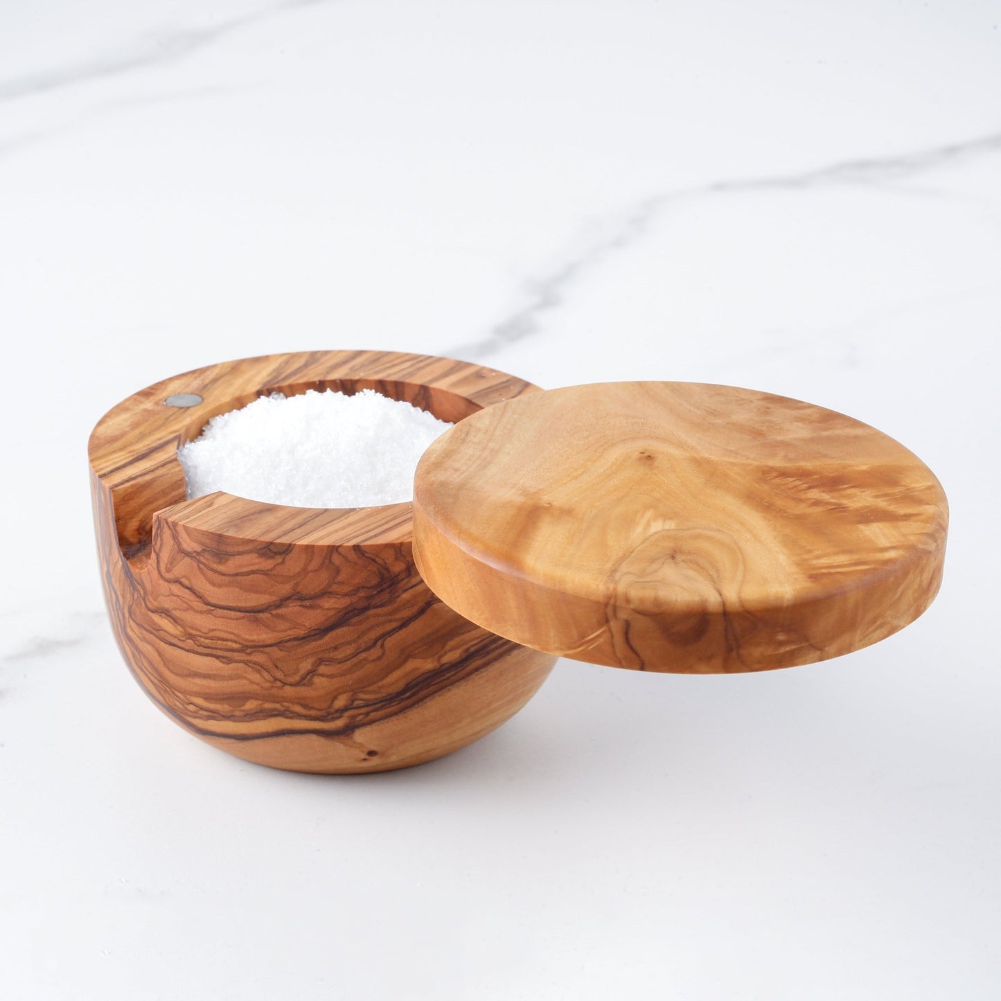 Handmade Olive Wood Salt Cellar with Scoop and Magnetic Lid - Haven