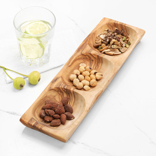 3 - Section Olive Wood Dish – Handmade Serving Piece for Everyday Use - Haven