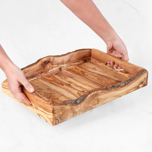 Handmade Olive Wood Rectangular Tray with Handles – Serving Board - Haven