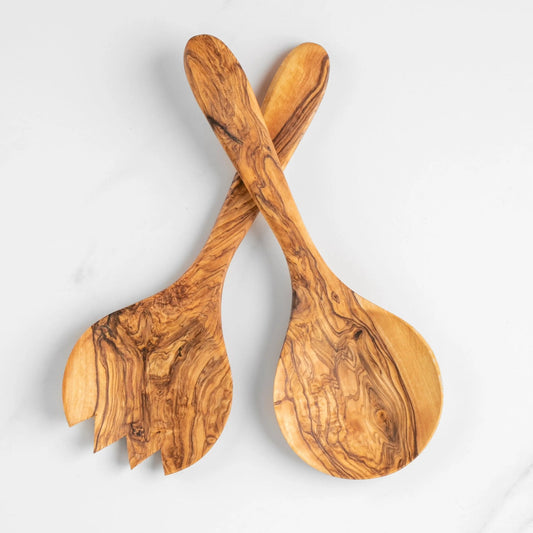 Handmade Olive Wood Salad Serving Set – 2 - Piece Fork and Spoon - Haven