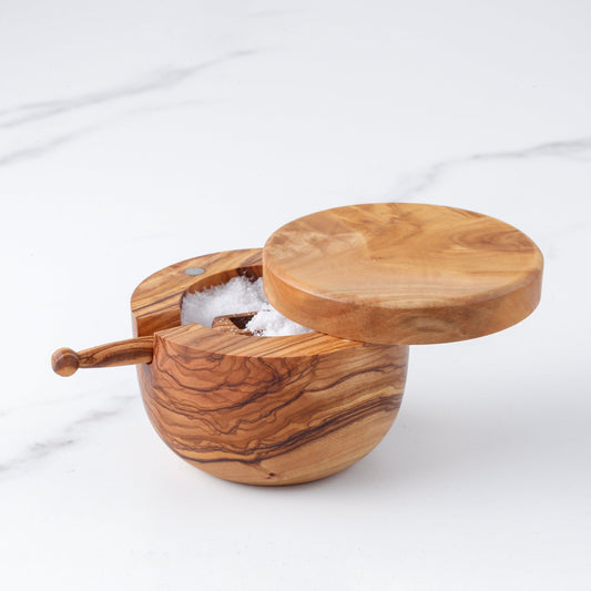 Handmade Olive Wood Salt Cellar with Scoop and Magnetic Lid - Haven