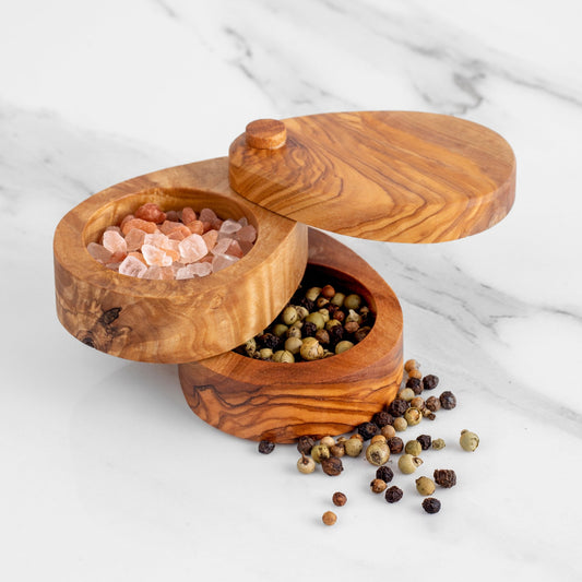 Handmade Olive Wood Salt Double Layer – Rustic & Sustainable Kitchen - Haven